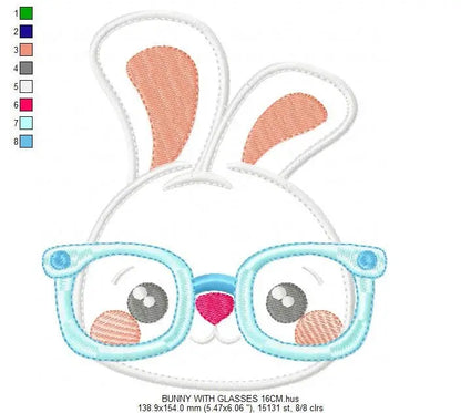 Bunny with glasses embroidery design - Rabbit face machine embroidery pattern - Boy Rabbit with glasses applique - Instant download pes Marcia Embroidery