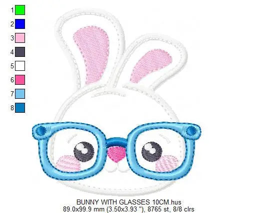 Bunny with glasses embroidery design - Rabbit face machine embroidery pattern - Boy Rabbit with glasses applique - Instant download pes Marcia Embroidery