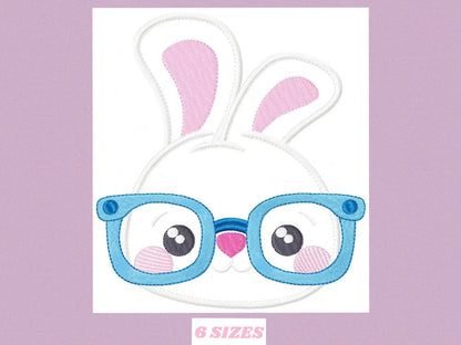 Bunny with glasses embroidery design - Rabbit face machine embroidery pattern - Boy Rabbit with glasses applique - Instant download pes Marcia Embroidery