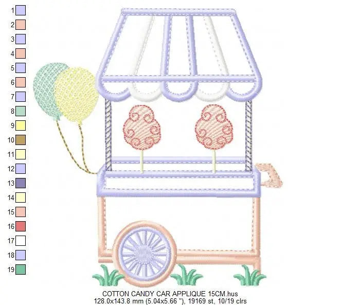 Cotton cart embroidery designs - Candy embroidery design machine embroidery pattern - party embroidery file - cotton candy cart applique PES Marcia Embroidery
