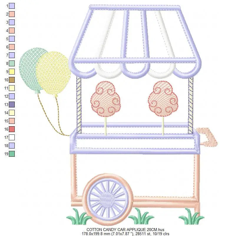 Cotton cart embroidery designs - Candy embroidery design machine embroidery pattern - party embroidery file - cotton candy cart applique PES Marcia Embroidery