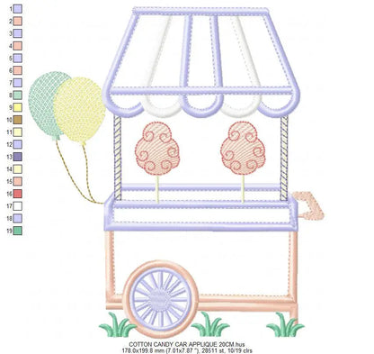 Cotton cart embroidery designs - Candy embroidery design machine embroidery pattern - party embroidery file - cotton candy cart applique PES Marcia Embroidery