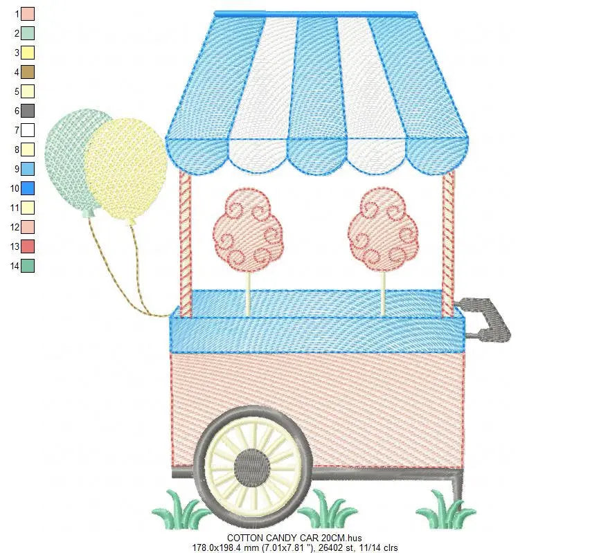 Cotton candy embroidery designs - Candy embroidery design machine embroidery pattern - Cotton candy cart embroidery file - kid embroidery Marcia Embroidery