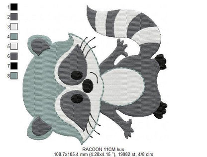 Raccoon embroidery designs - Animal embroidery design machine embroidery pattern - Woodland animal embroidery file - Baby boy embroidery pes