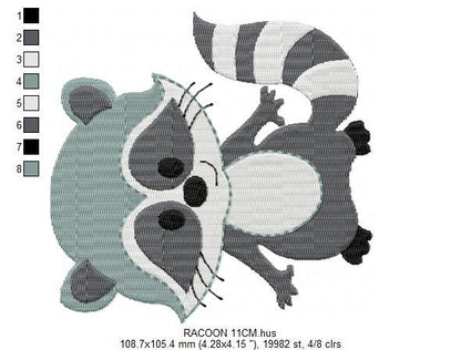 Raccoon embroidery designs - Animal embroidery design machine embroidery pattern - Woodland animal embroidery file - Baby boy embroidery pes