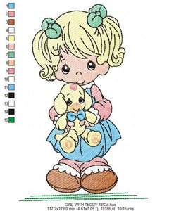 Baby girl embroidery design - newborn embroidery designs machine embroidery pattern - Toddler embroidery file - girl with toy download