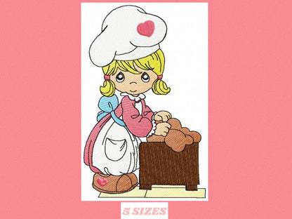 Girl embroidery design - Kid embroidery designs machine embroidery pattern - Kitchen embroidery file - Cooking girl filled design Cooker