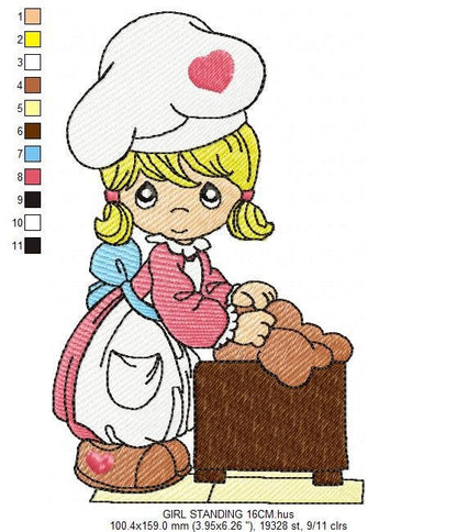 Girl embroidery design - Kid embroidery designs machine embroidery pattern - Kitchen embroidery file - Cooking girl filled design Cooker