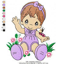 Load image into Gallery viewer, Baby embroidery design - newborn embroidery designs machine embroidery pattern - baby girl embroidery file - toddler with flowers garden
