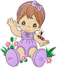 Load image into Gallery viewer, Baby embroidery design - newborn embroidery designs machine embroidery pattern - baby girl embroidery file - toddler with flowers garden
