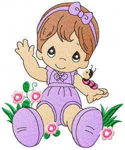 Baby embroidery design - newborn embroidery designs machine embroidery pattern - baby girl embroidery file - toddler with flowers garden