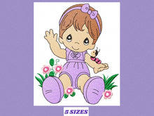 Load image into Gallery viewer, Baby embroidery design - newborn embroidery designs machine embroidery pattern - baby girl embroidery file - toddler with flowers garden
