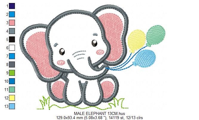 Elephant embroidery designs - Safari Animal with balloons machine embroidery pattern - Baby boy file - Elephant applique - Instant download