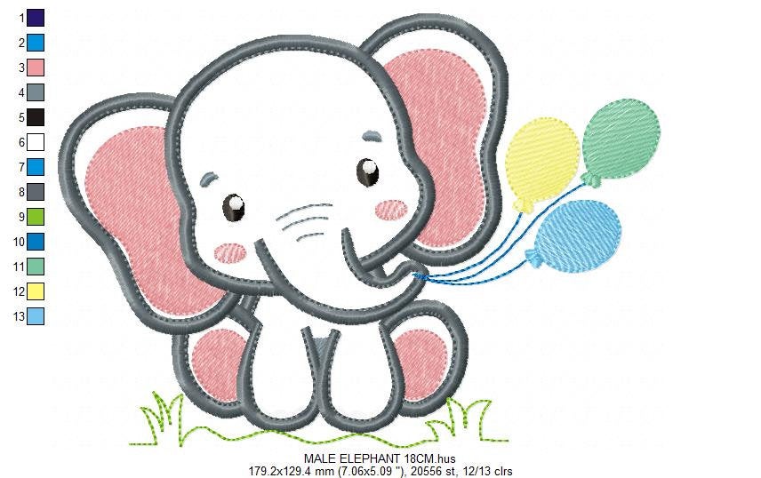 Elephant embroidery designs - Safari Animal with balloons machine embroidery pattern - Baby boy file - Elephant applique - Instant download
