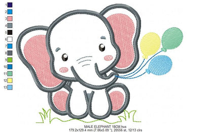 Elephant embroidery designs - Safari Animal with balloons machine embroidery pattern - Baby boy file - Elephant applique - Instant download