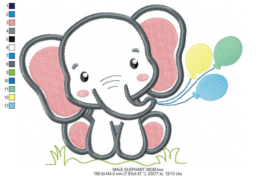 Elephant embroidery designs - Safari Animal with balloons machine embroidery pattern - Baby boy file - Elephant applique - Instant download