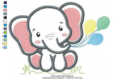 Elephant embroidery designs - Safari Animal with balloons machine embroidery pattern - Baby boy file - Elephant applique - Instant download