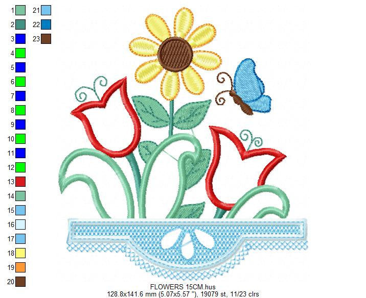 Flowers embroidery designs - Kitchen Towel Flower embroidery applique design machine embroidery pattern - Tulip Sunflower - Instant download