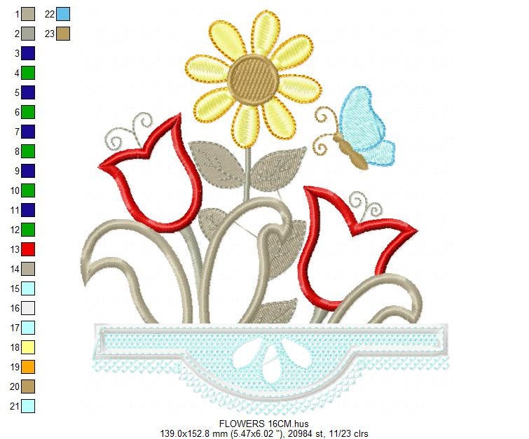 Flowers embroidery designs - Kitchen Towel Flower embroidery applique design machine embroidery pattern - Tulip Sunflower - Instant download