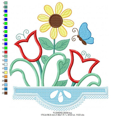 Flowers embroidery designs - Kitchen Towel Flower embroidery applique design machine embroidery pattern - Tulip Sunflower - Instant download