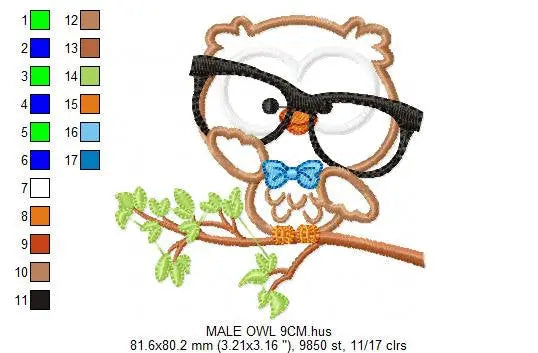 Owl embroidery design - Owl with glasses embroidery design machine embroidery pattern - Teacher embroidery file - bird owl applique design Marcia Embroidery