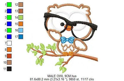 Owl embroidery design - Owl with glasses embroidery design machine embroidery pattern - Teacher embroidery file - bird owl applique design Marcia Embroidery