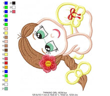 Load image into Gallery viewer, Baby girl embroidery designs - Teenager embroidery design machine embroidery pattern - girl with braid applique design - princess embroidery
