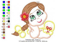 Load image into Gallery viewer, Baby girl embroidery designs - Teenager embroidery design machine embroidery pattern - girl with braid applique design - princess embroidery
