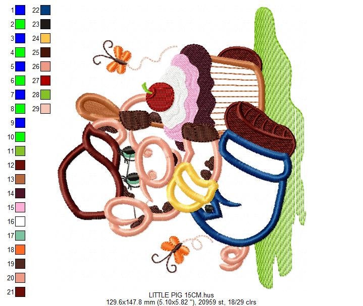 Pig embroidery design - Cooker embroidery designs machine embroidery pattern - Kitchen embroidery file - pig applique design download