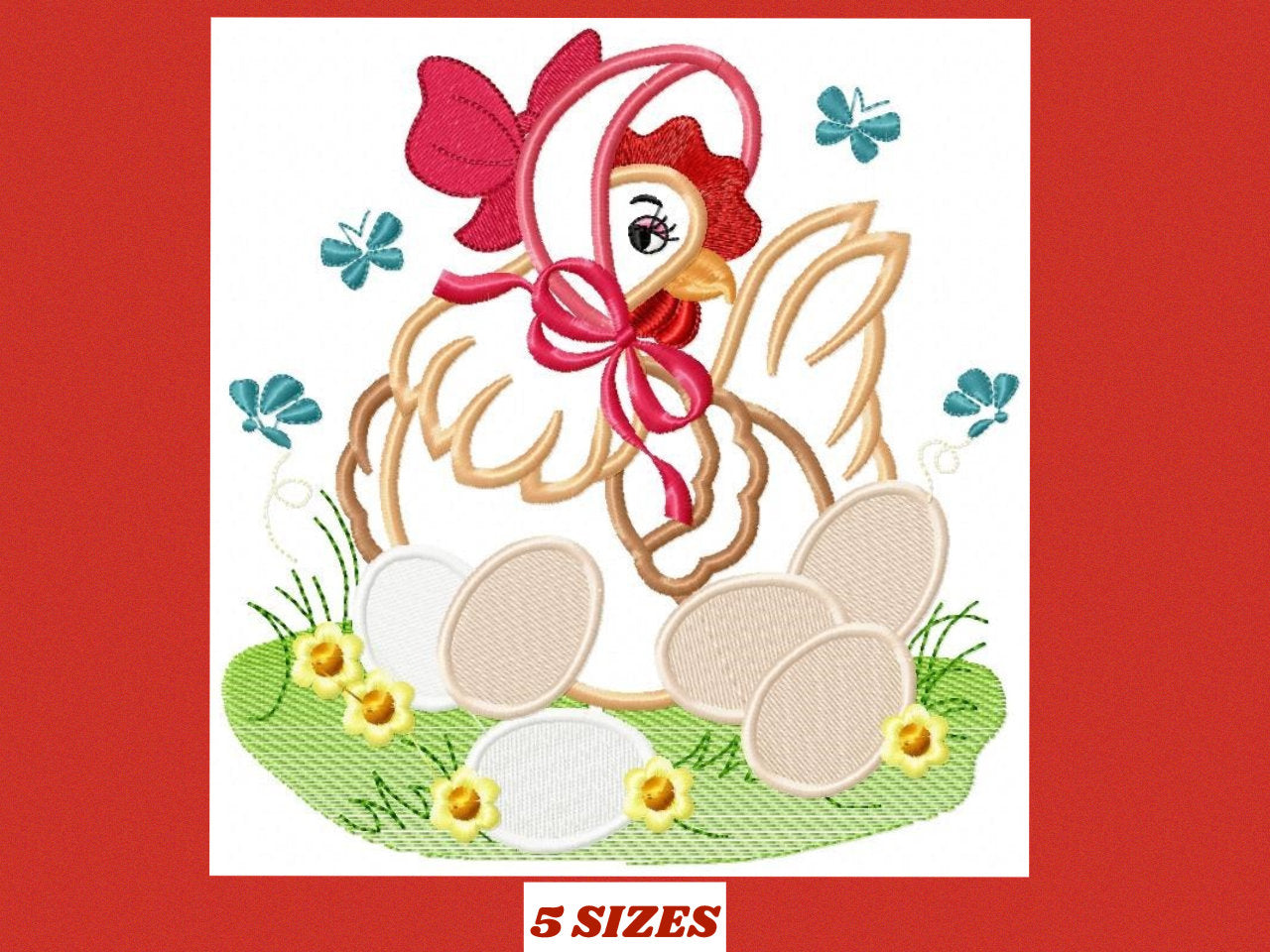 Chicken with eggs embroidery designs - Farm embroidery design machine embroidery pattern - instant download - Kitchen towel embroidery file