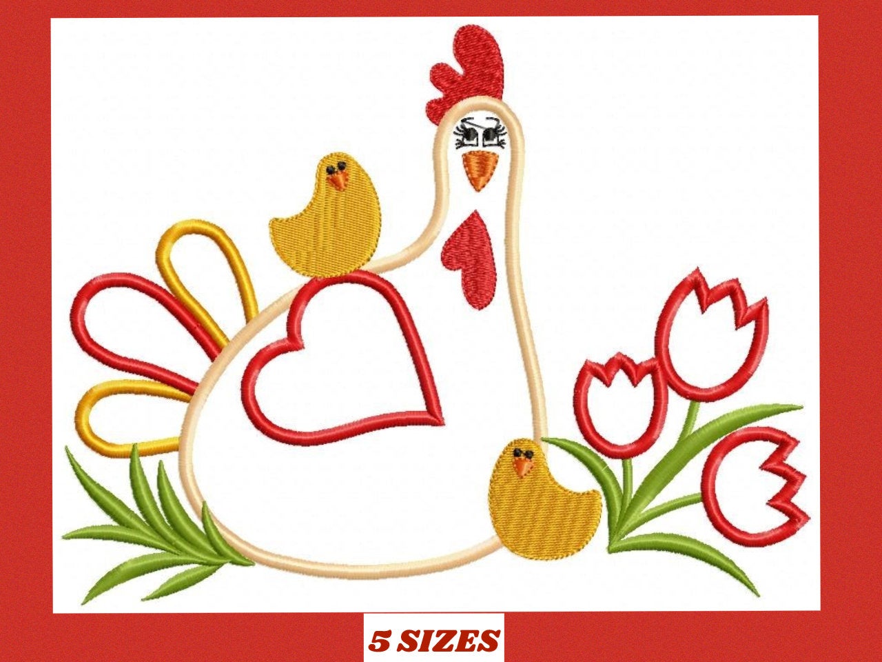 Chicken with flowers embroidery designs - Farm animal embroidery design machine embroidery pattern - Chicken applique - Instant download pes