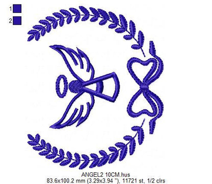 Laurel with Crown embroidery designs - Laurel Wreath with angel wings embroidery design machine embroidery pattern - instant download pes