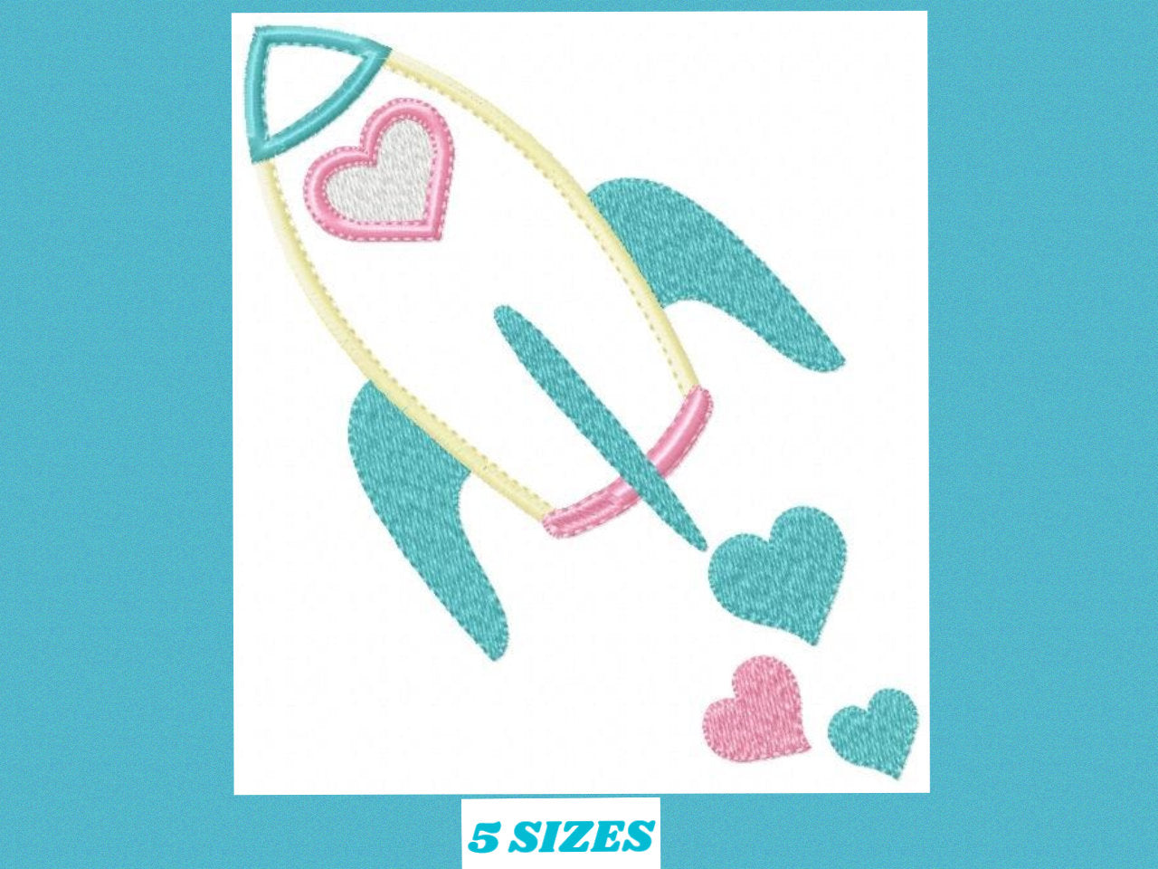 Rocket embroidery designs - Spaceshift with hearts machine embroidery pattern - Baby Girl Astronaut -  Rocket applique - Instant download