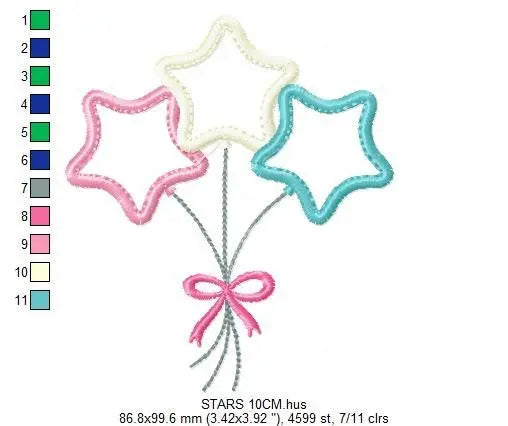 Star embroidery designs - balloons embroidery design machine embroidery pattern - Star applique design - kid embroidery birthday embroidery Marcia Embroidery