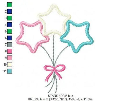 Star embroidery designs - balloons embroidery design machine embroidery pattern - Star applique design - kid embroidery birthday embroidery Marcia Embroidery