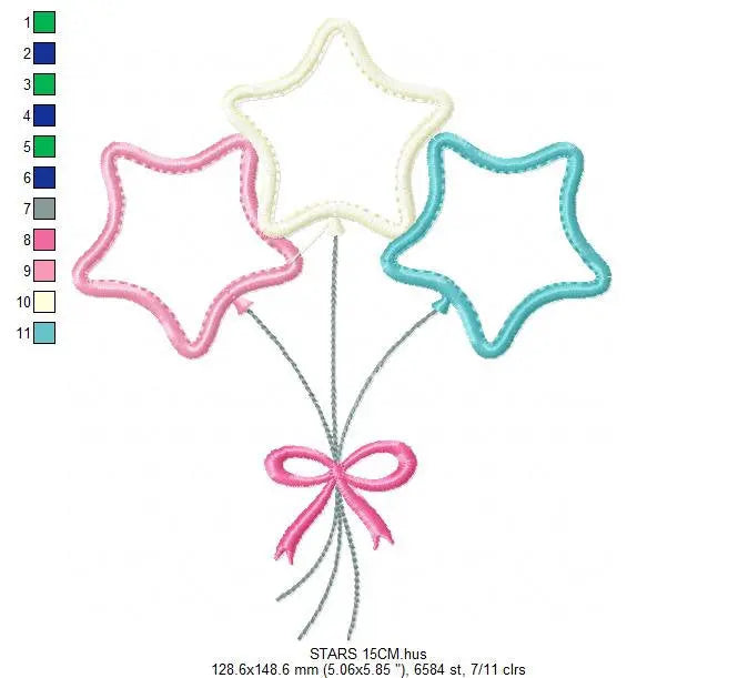 Star embroidery designs - balloons embroidery design machine embroidery pattern - Star applique design - kid embroidery birthday embroidery Marcia Embroidery