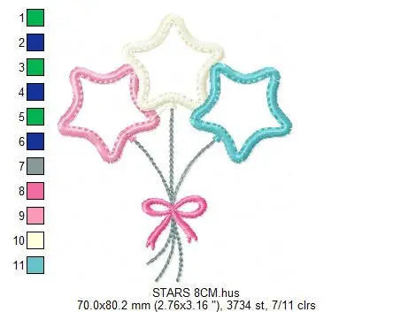 Star embroidery designs - balloons embroidery design machine embroidery pattern - Star applique design - kid embroidery birthday embroidery Marcia Embroidery