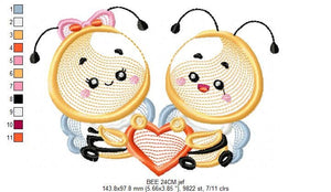 Bee embroidery design - Bees embroidery designs machine embroidery pattern - love embroidery file - girl embroidery Bee couple embroidery