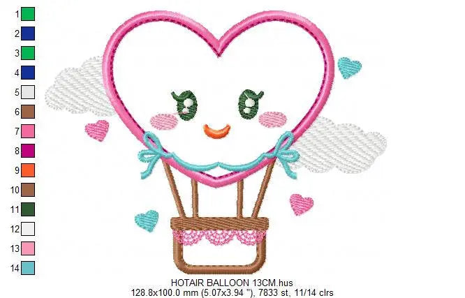 Heart Balloon embroidery designs - Hot air balloon embroidery design machine embroidery pattern - Heart applique design - Instant download Marcia Embroidery
