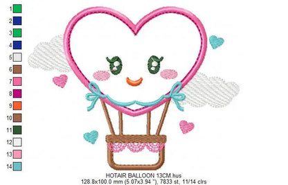 Heart Balloon embroidery designs - Hot air balloon embroidery design machine embroidery pattern - Heart applique design - Instant download Marcia Embroidery