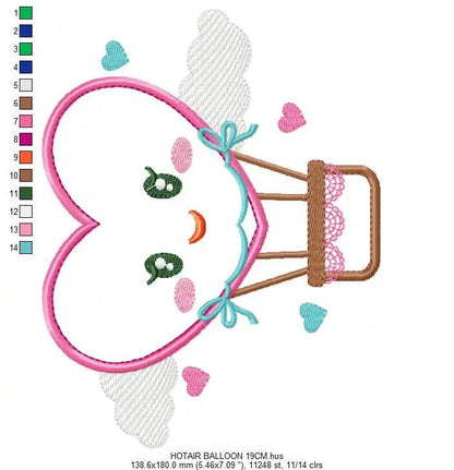 Heart Balloon embroidery designs - Hot air balloon embroidery design machine embroidery pattern - Heart applique design - Instant download Marcia Embroidery