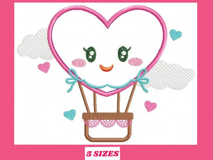 Heart Balloon embroidery designs - Hot air balloon embroidery design machine embroidery pattern - Heart applique design - Instant download Marcia Embroidery