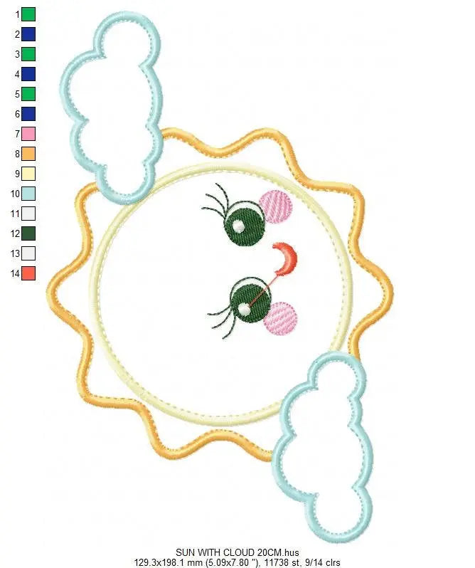 Sun embroidery design - Cloud embroidery designs machine embroidery pattern - baby embroidery file - kid embroidery newborn boy girl sky Marcia Embroidery