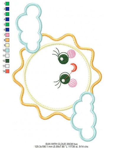 Sun embroidery design - Cloud embroidery designs machine embroidery pattern - baby embroidery file - kid embroidery newborn boy girl sky Marcia Embroidery
