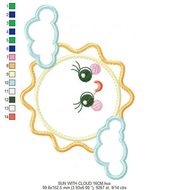 Sun embroidery design - Cloud embroidery designs machine embroidery pattern - baby embroidery file - kid embroidery newborn boy girl sky Marcia Embroidery