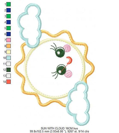 Sun embroidery design - Cloud embroidery designs machine embroidery pattern - baby embroidery file - kid embroidery newborn boy girl sky Marcia Embroidery