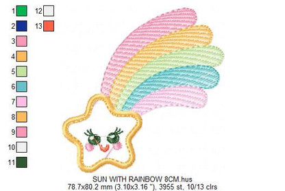 Star embroidery designs - rainbow embroidery design machine embroidery pattern - baby girl embroidery file - kid embroidery burp cloth bib