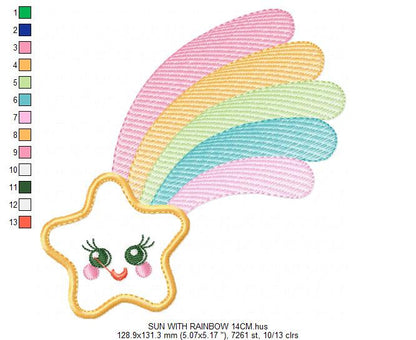 Star embroidery designs - rainbow embroidery design machine embroidery pattern - baby girl embroidery file - kid embroidery burp cloth bib