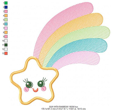 Star embroidery designs - rainbow embroidery design machine embroidery pattern - baby girl embroidery file - kid embroidery burp cloth bib