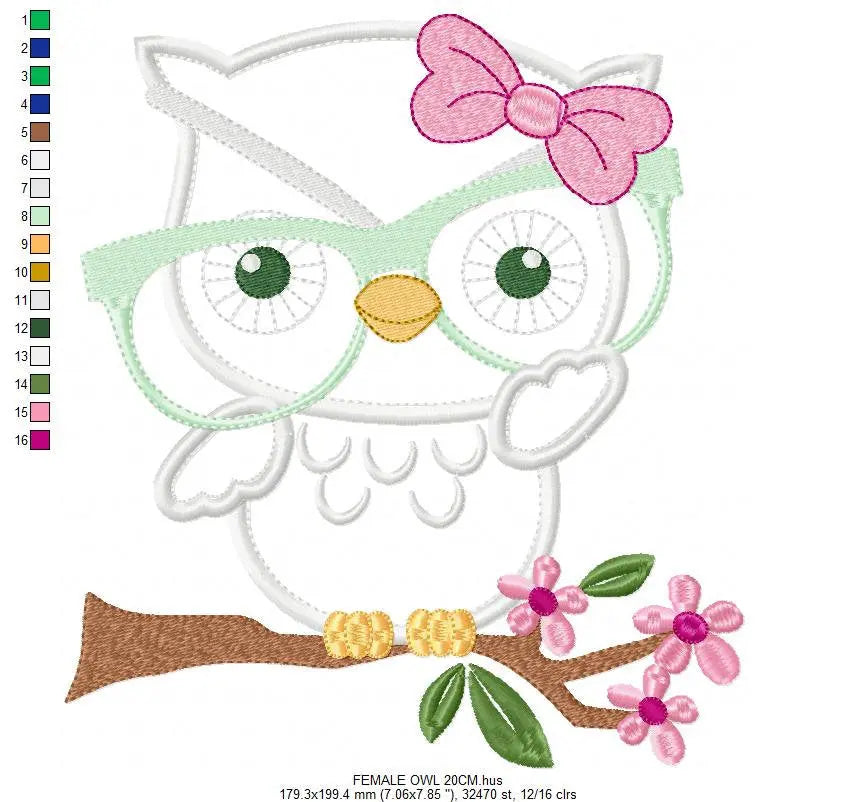 Owl embroidery designs - Owl with glasses embroidery design machine embroidery pattern - Grandma embroidery file - owl applique design Marcia Embroidery